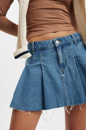 Pleated Denim Mini Skirt