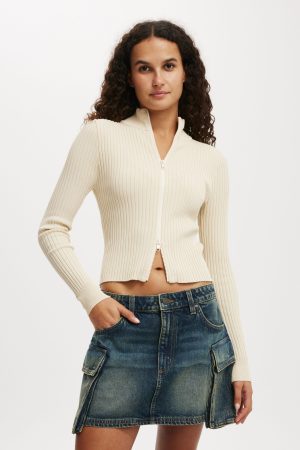 Double Rib Zip Collar Cardigan