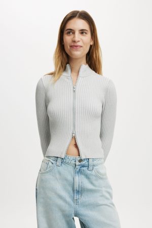 Double Rib Zip Collar Cardigan