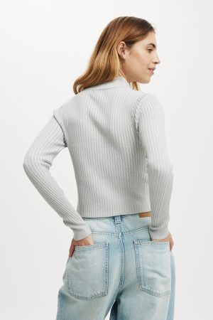 Double Rib Zip Collar Cardigan