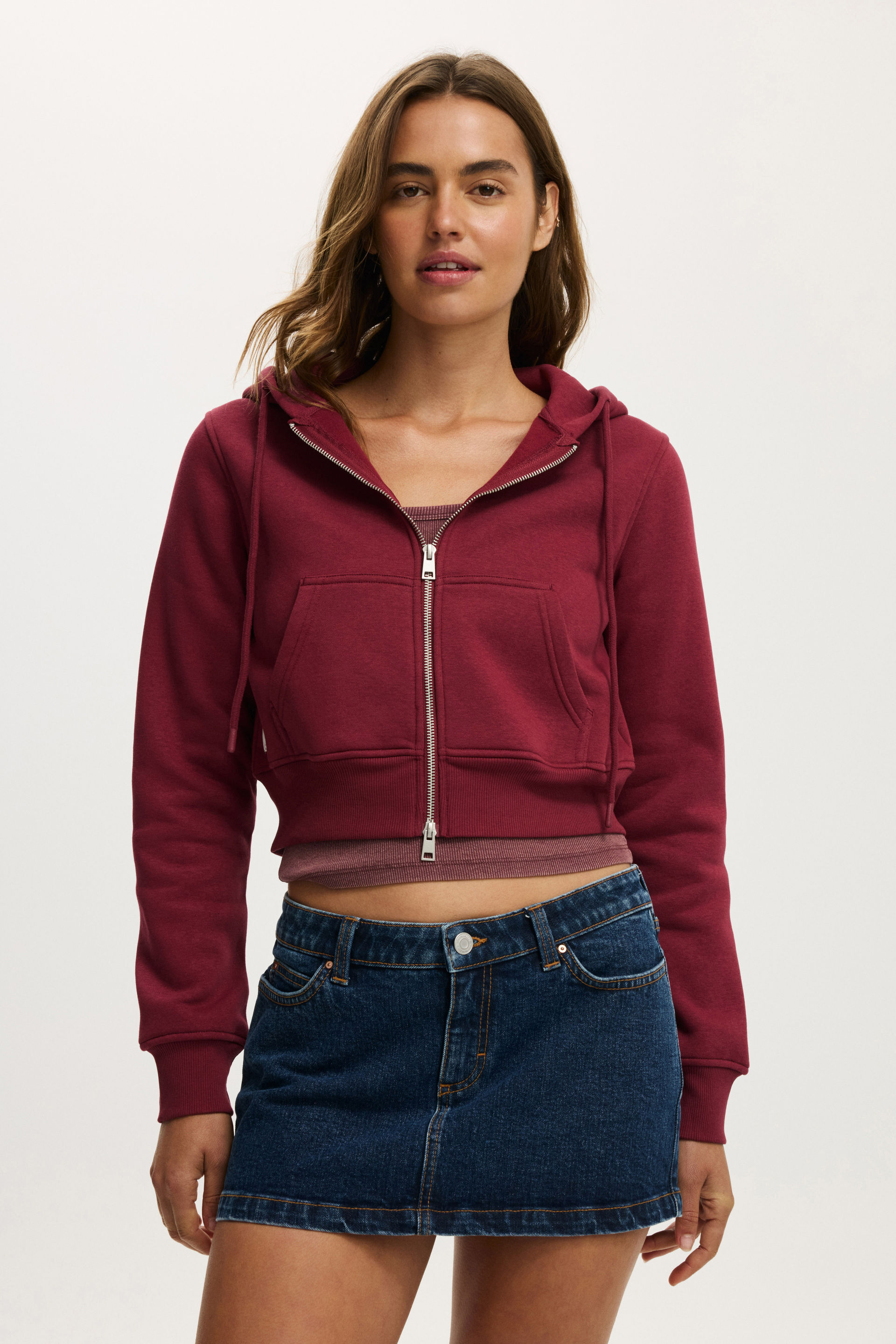 Premium Cropped Zip Through Hoodie