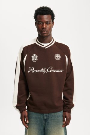 Graphic V-Neck Fleece Sweater