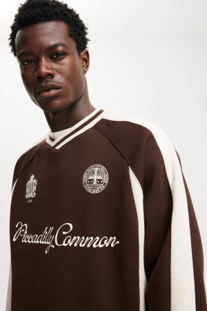 Graphic V-Neck Fleece Sweater