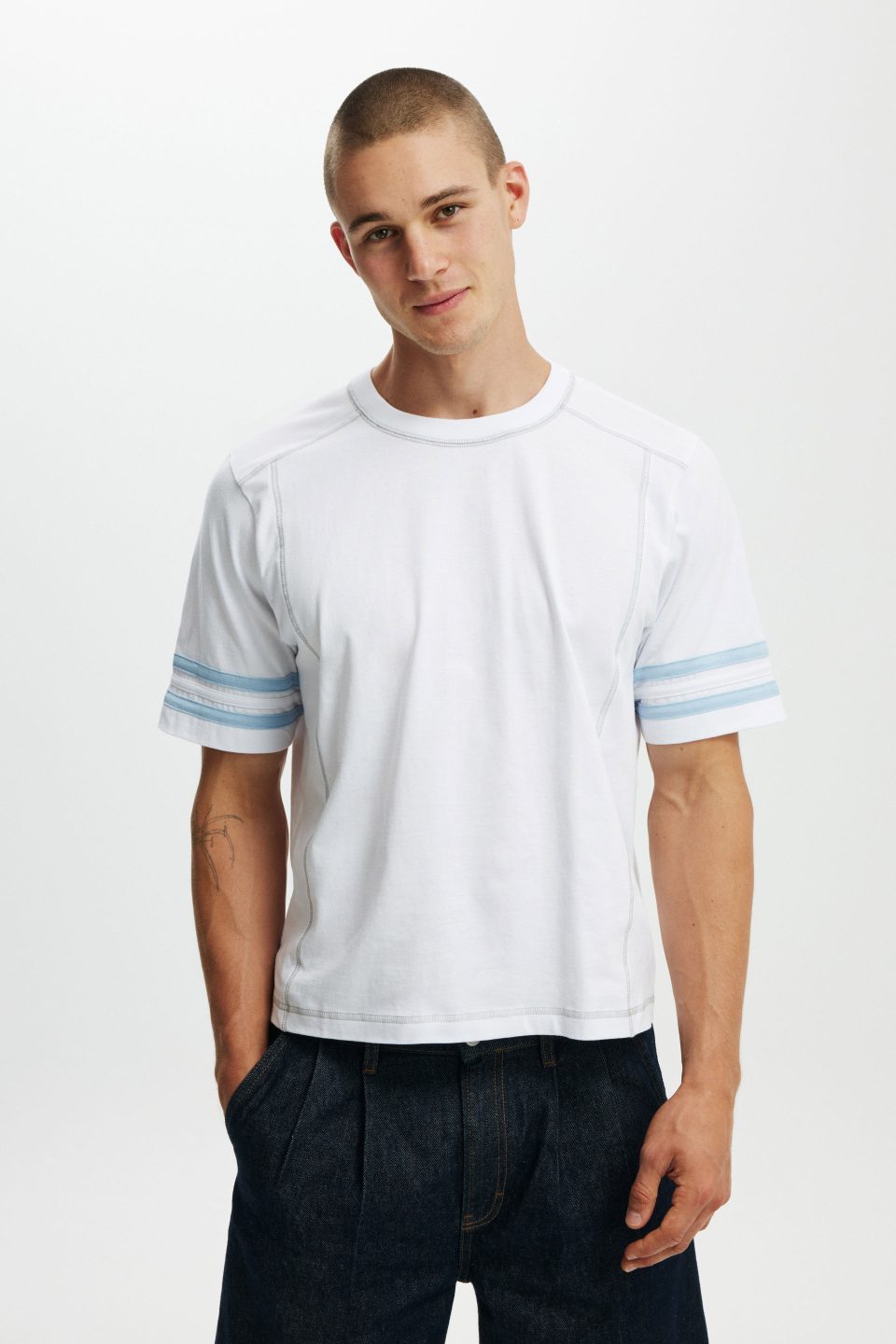 Cropped Fit Panel T-Shirt