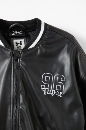 Tupac Faux Leather Bomber Jacket