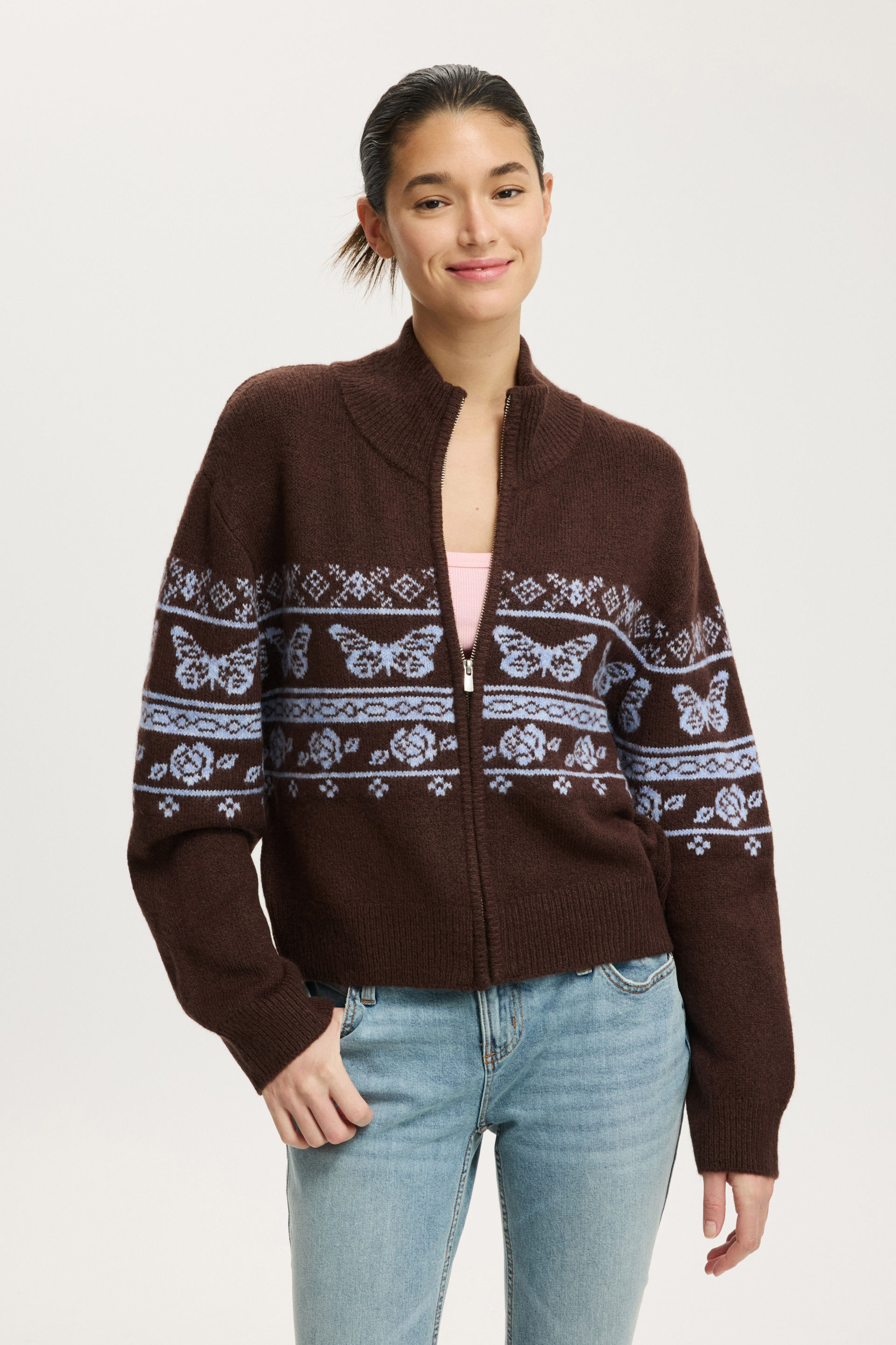 Intarsia Knit Bomber
