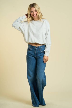 Cropped Crewneck Sweatshirt: LtGrey